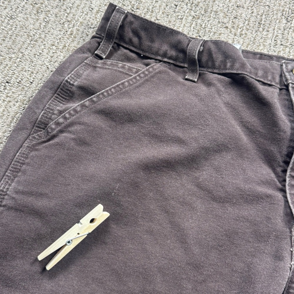 Carhartt B11 DKB Mens 36x32 Washed Duck Work Dungaree Pants Dark Brown - Picture 7 of 7